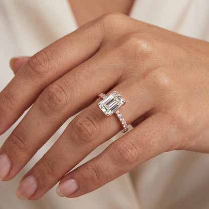 2.0ct Emerald cut  Lab Grown Diamond Solitaire Engagement Ring with Hidden Halo Pave Setting