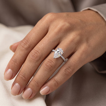 1.50ct Pear Cut Solitaire Engagement Ring with Hidden Halo Pave Setting