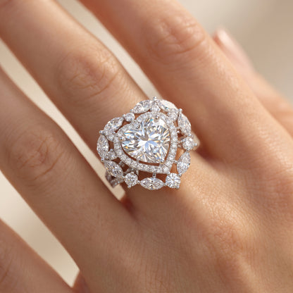 3.00CT Heart Cut Lab Grown Diamond Halo Engagement Ring