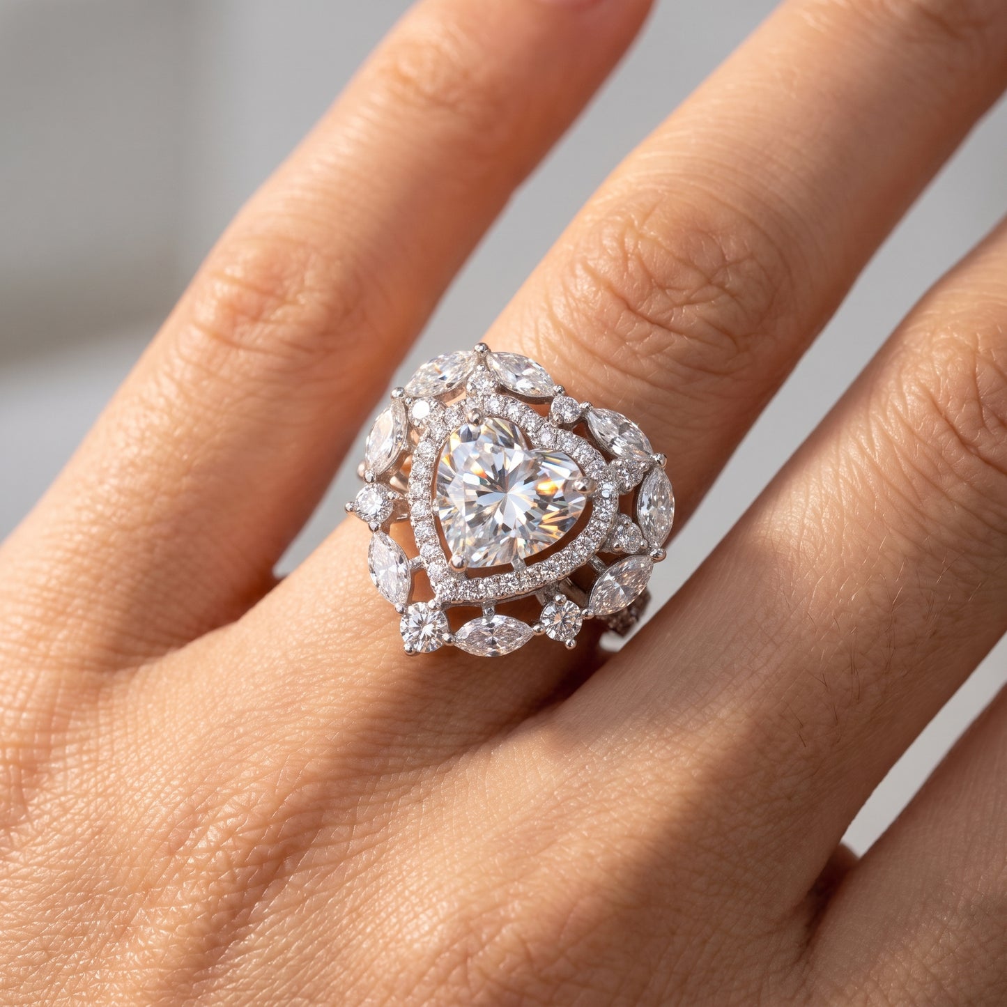 3.00CT Heart Cut Lab Grown Diamond Halo Engagement Ring