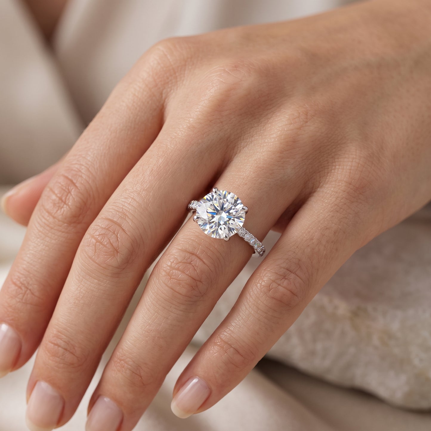 1.50CT Round Cut Lab Grown Diamond Solitaire With Accent Engagement Ring