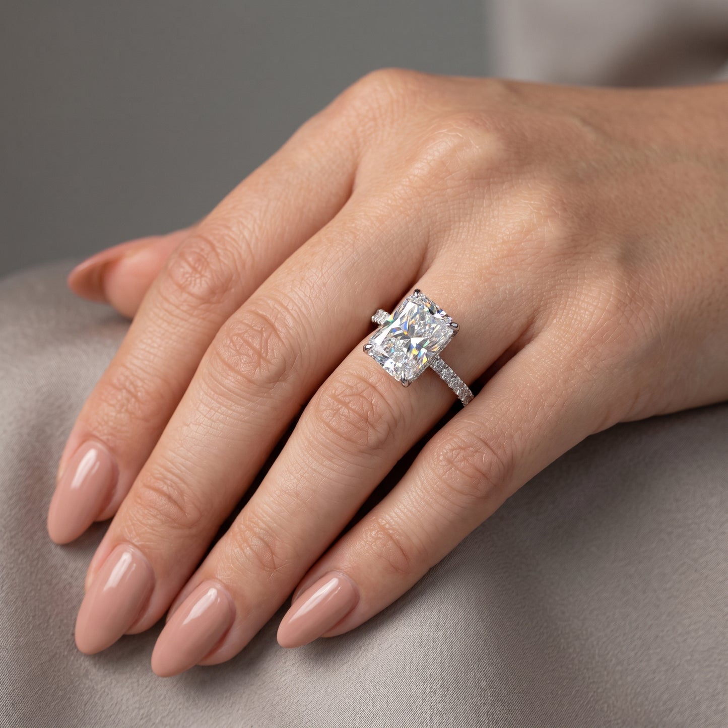 4 Carat Radiant Cut Engagement Ring Pave Solitaire