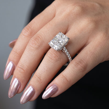4 Carat Radiant Cut Engagement Ring Pave Solitaire