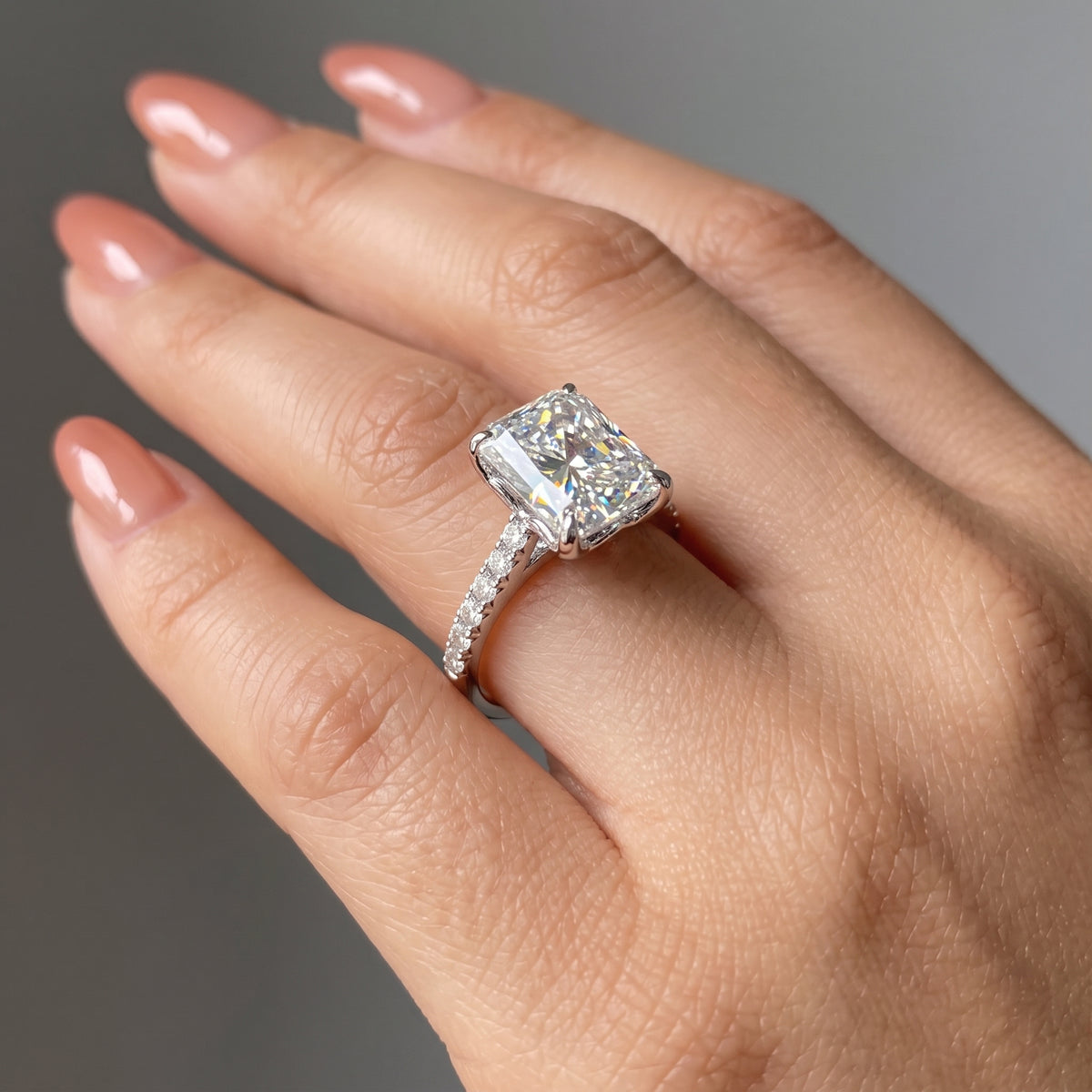 4 Carat Radiant Cut Engagement Ring Pave Solitaire