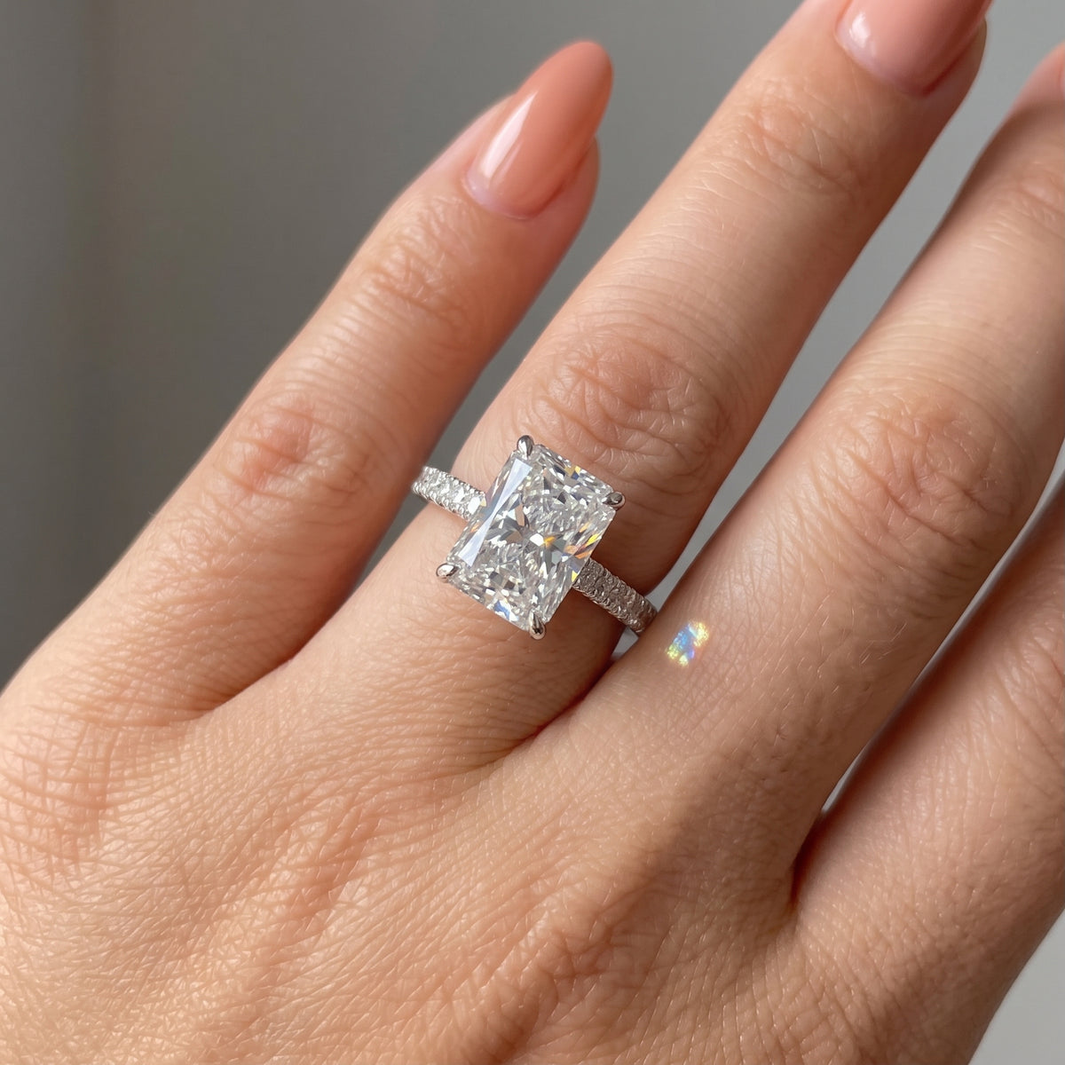 4 Carat Radiant Cut Engagement Ring Pave Solitaire