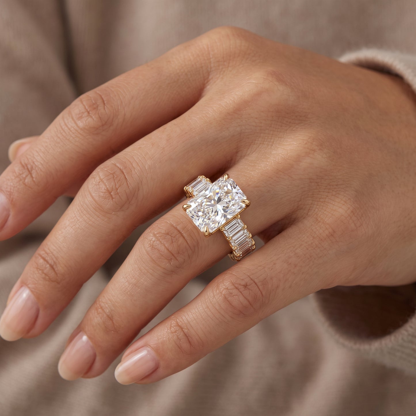 2.0CT Radiant 14K Yellow Gold Engagement Ring