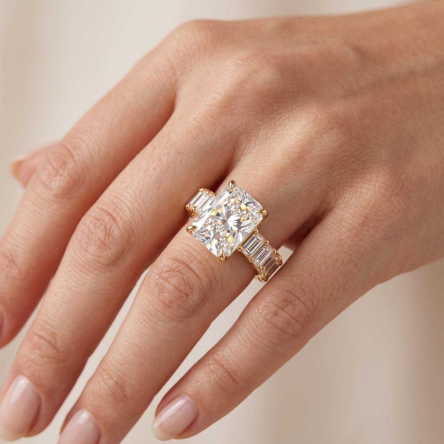 2.0CT Radiant 14K Yellow Gold Engagement Ring