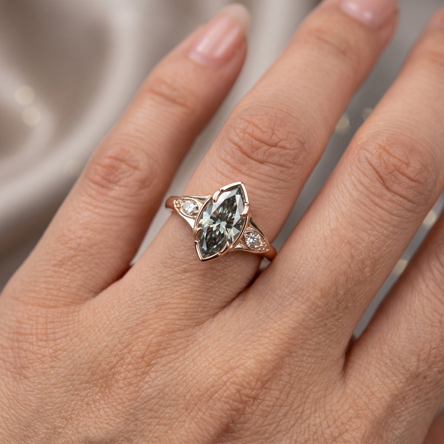 Vintage 1.5CT Marquise Cut Moissanite Engagement Ring