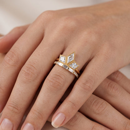 1.20ct Kite Cut Lab Grown Art Deco Three Stone Engagement Ring sets