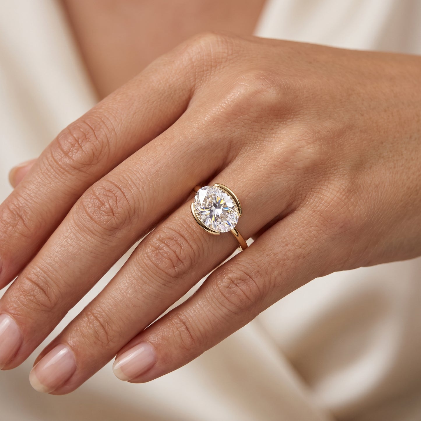 1.25 ct Oval Lab-Grown Ring -  Bezel Set Solitaire Engagement