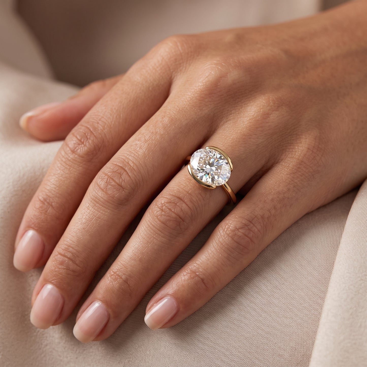 1.25 ct Oval Lab-Grown Ring -  Bezel Set Solitaire Engagement