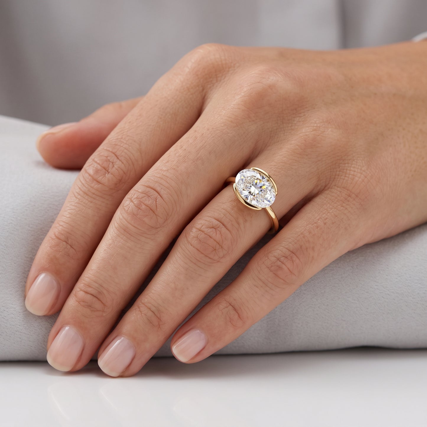 1.25 ct Oval Lab-Grown Ring -  Bezel Set Solitaire Engagement