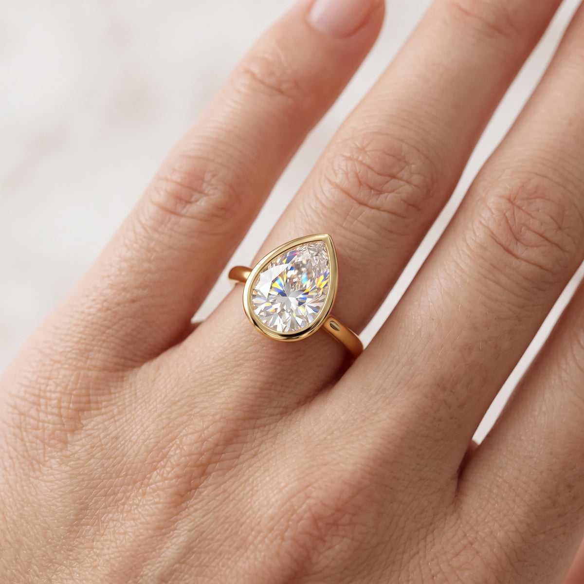 Pear Bezel Diamond Ring 1.25ct – 14K Gold Engagement & Bridal Ring