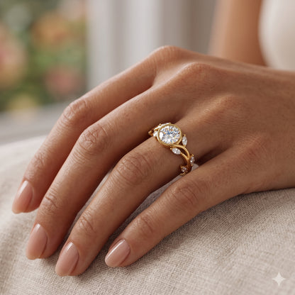 0.50 ct Round Lab-Grown Diamond Vintage Leaf Ring
