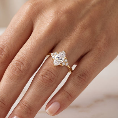 0.50ct Oval Cut Lab Grown Diamond Engagement Ring • Vintage Cluster Ring