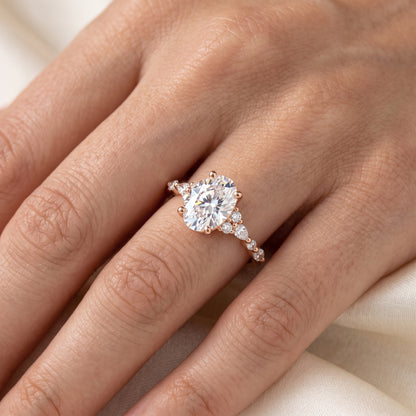 1.25 ct Oval Lab Grown Diamond Engagement Ring • Rose Gold Cluster Bridal Ring