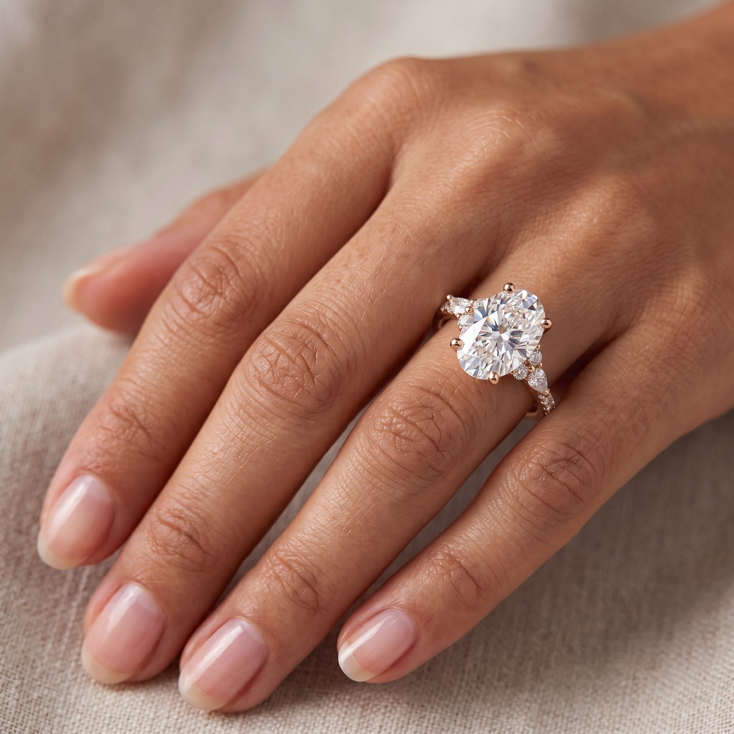 1.25 ct Oval Lab Grown Diamond Engagement Ring • Rose Gold Cluster Bridal Ring