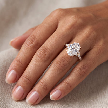 1.25 ct Oval Lab Grown Diamond Engagement Ring • Rose Gold Cluster Bridal Ring