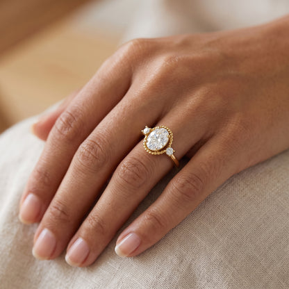 1.25 ct Oval Lab Grown Diamond Rose Gold Engagement Ring • Unique Bezel Set Diamond Ring