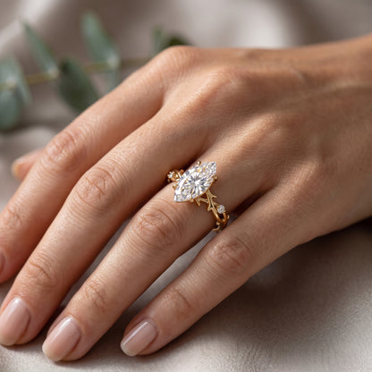 1.5CT Twig Marquise Cut Lab Grown Diamond Engagement Ring • 14K Rose Gold