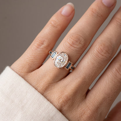 1.75 ct Oval Lab Grown Diamond Engagement Ring • Vintage Rose Gold Bezel Set Ring