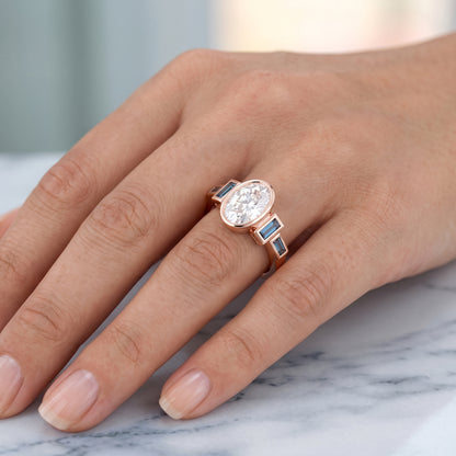 1.75 ct Oval Lab Grown Diamond Engagement Ring • Vintage Rose Gold Bezel Set Ring