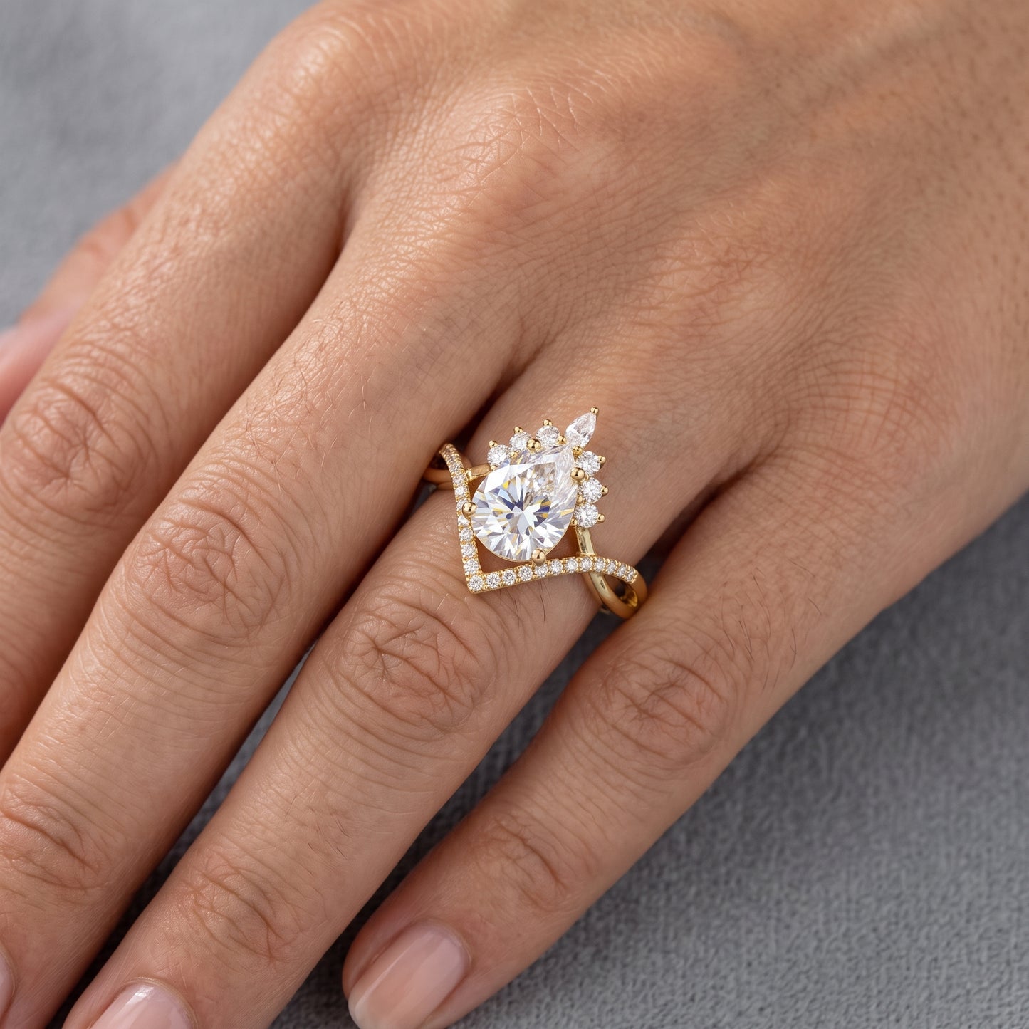 Lab Grown Diamond 1.250 ct Pear Engagement Ring • Rose Gold Vintage Cluster Bridal Ring