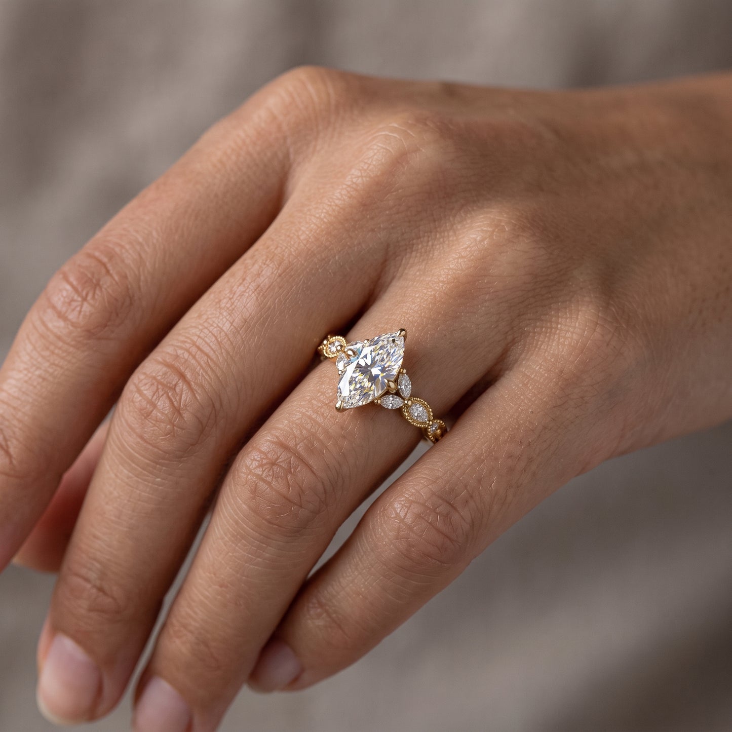Lab Grown 1.00 ct Marquise Cut Diamond Cluster Ring • Rose Gold Engagement Ring