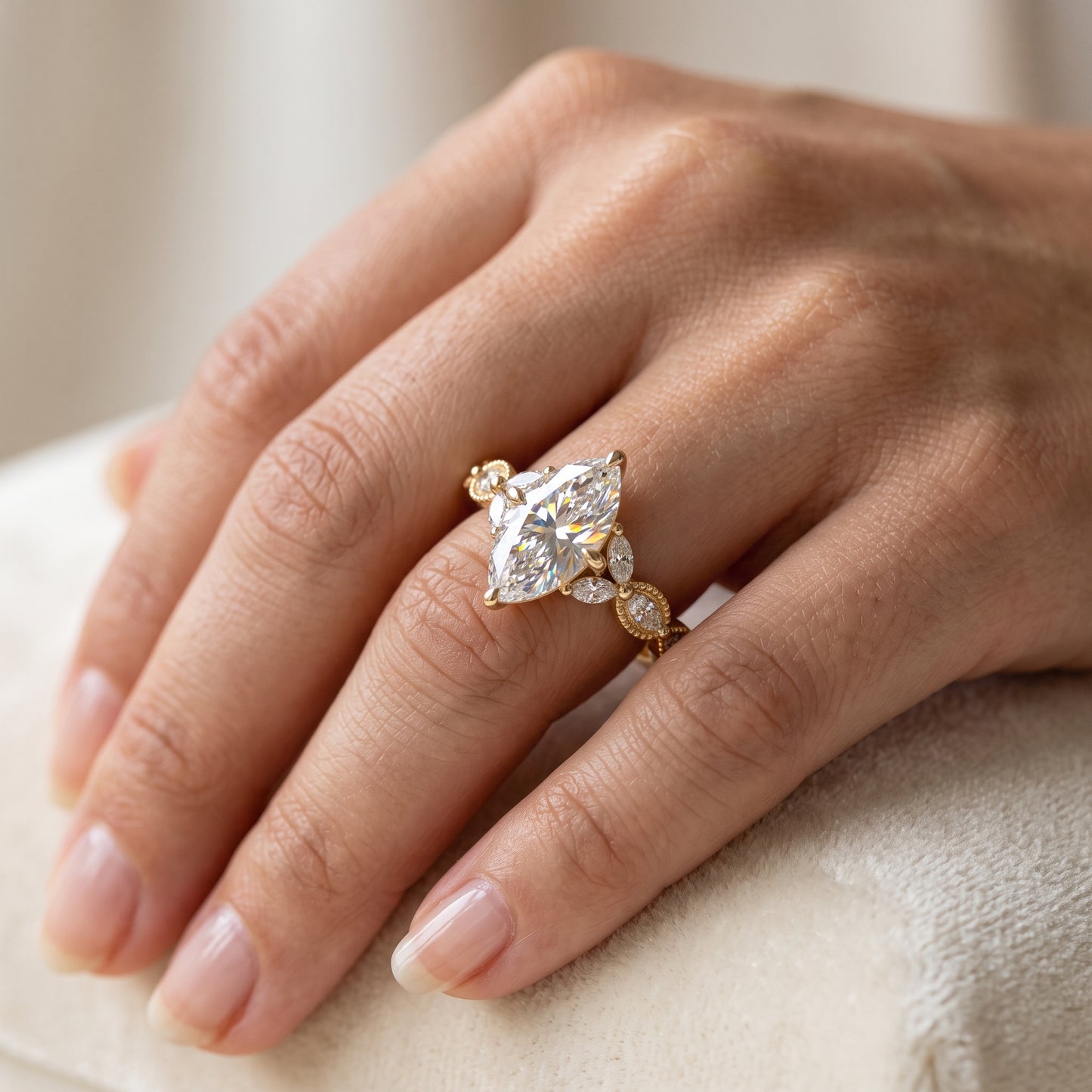 Lab Grown 1.00 ct Marquise Cut Diamond Cluster Ring • Rose Gold Engagement Ring
