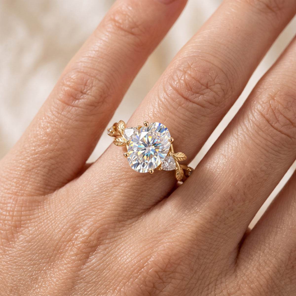 2.5 ct Oval Lab Grown Diamond Engagement Ring • Nature-Inspired Leaf Rose Gold Ring