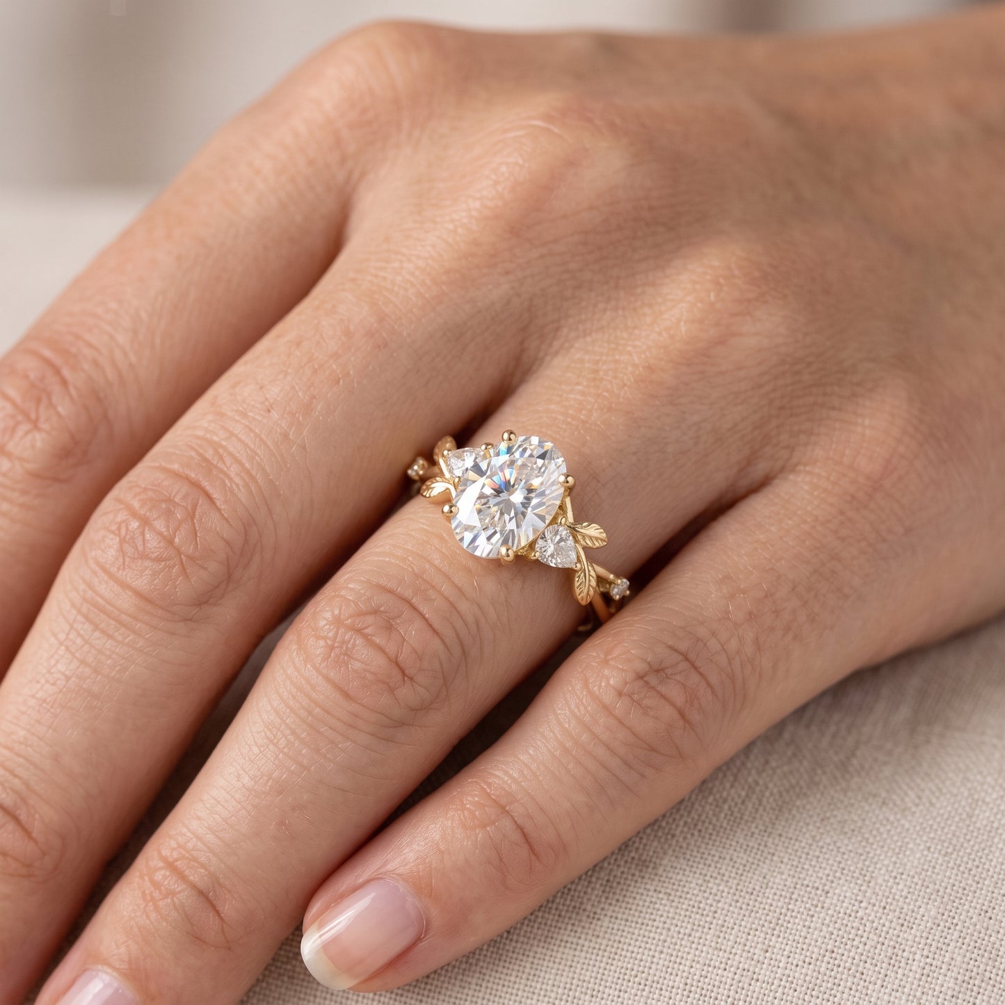 2.5 ct Oval Lab Grown Diamond Engagement Ring • Nature-Inspired Leaf Rose Gold Ring