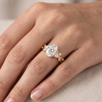 2.5 ct Oval Lab Grown Diamond Engagement Ring • Nature-Inspired Leaf Rose Gold Ring