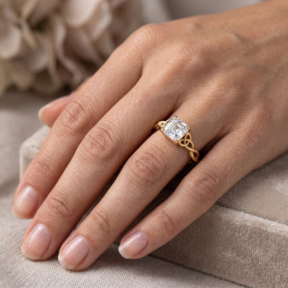 Stylish 1.50ct Asscher Cut Lab Grown Diamond Ring with Infinity Twist