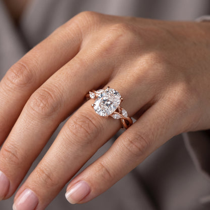 1.60 Carat Elongated Cushion Lab Grown Diamond Twig Engagement Ring, Nature-Inspired Ring