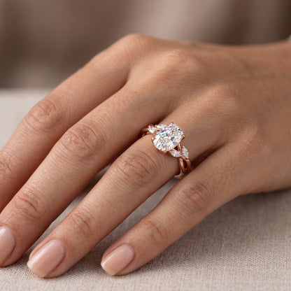 1.60 Carat Elongated Cushion Lab Grown Diamond Twig Engagement Ring, Nature-Inspired Ring