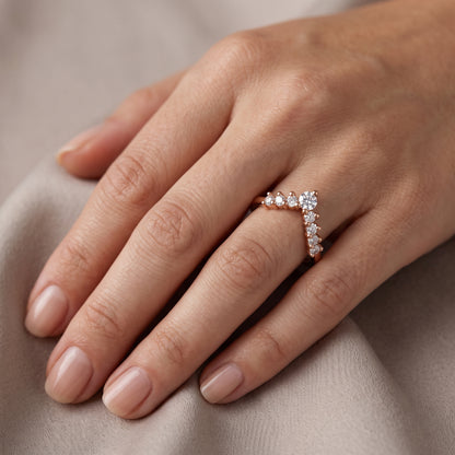 0.200 ct V Shape Curved Lab Grown Diamond Wedding Band Ring, 14K Gold