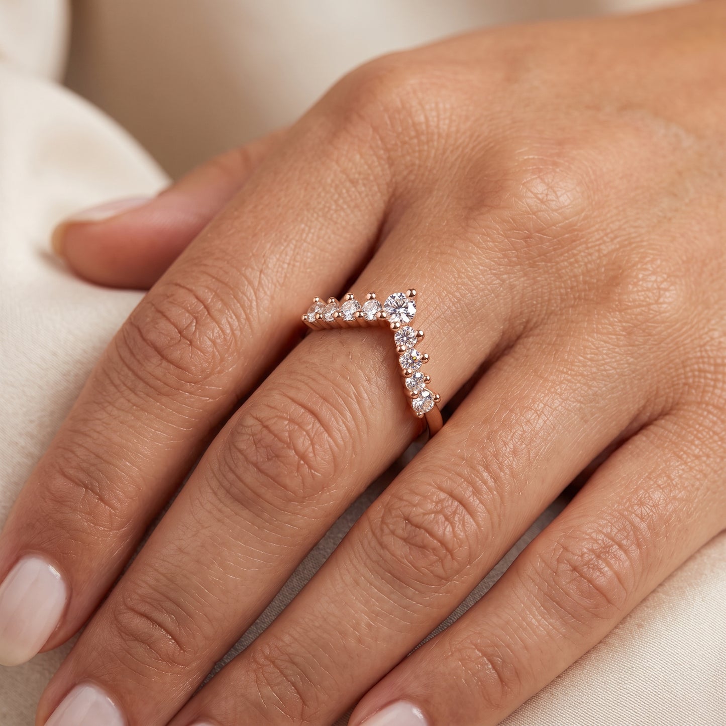 0.200 ct V Shape Curved Lab Grown Diamond Wedding Band Ring, 14K Gold