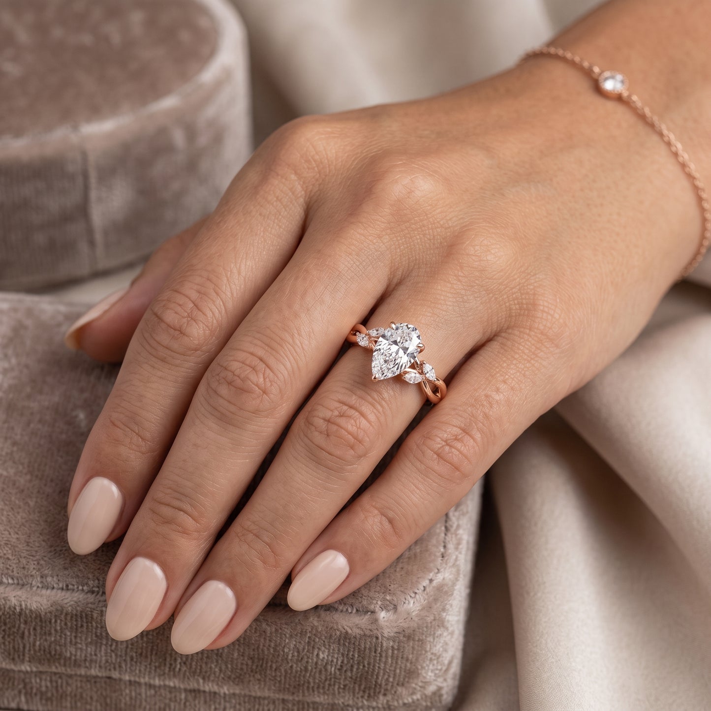 1.5 ct Pear Shaped Lab Grown Diamond Engagement Ring in 14k Rose Gold Twist Band