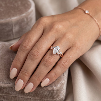 1.5 ct Pear Shaped Lab Grown Diamond Engagement Ring in 14k Rose Gold Twist Band