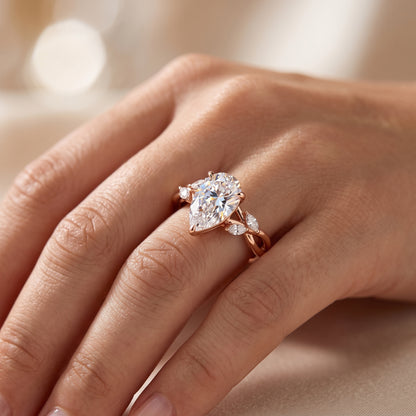 1.5 ct Pear Shaped Lab Grown Diamond Engagement Ring in 14k Rose Gold Twist Band