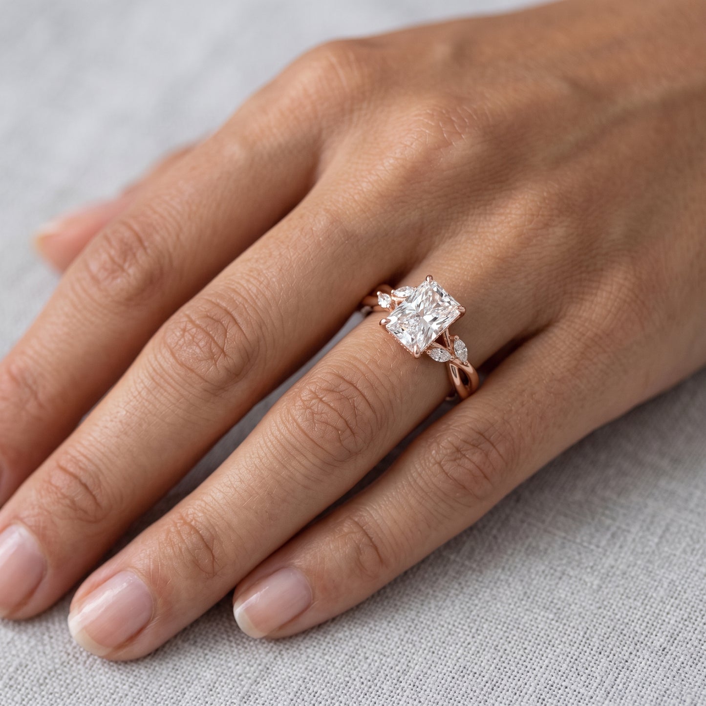 1.5 Carat Radiant Cut Lab Grown Diamond Engagement Ring with Hidden Halo