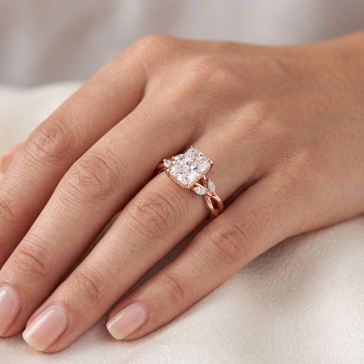 1.5 Carat Radiant Cut Lab Grown Diamond Engagement Ring with Hidden Halo