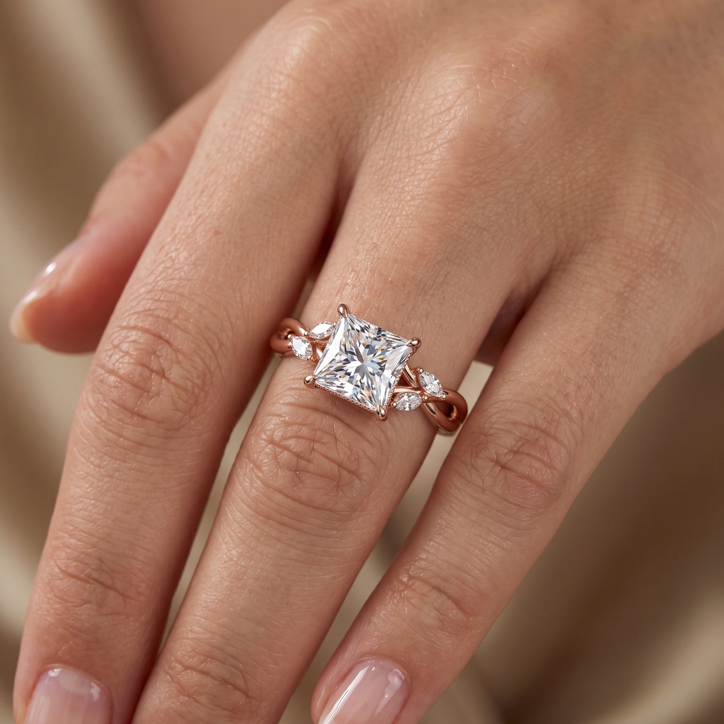2.00Ct Princess Cut Lab Grown Diamond Nature Inspired Engagement Ring