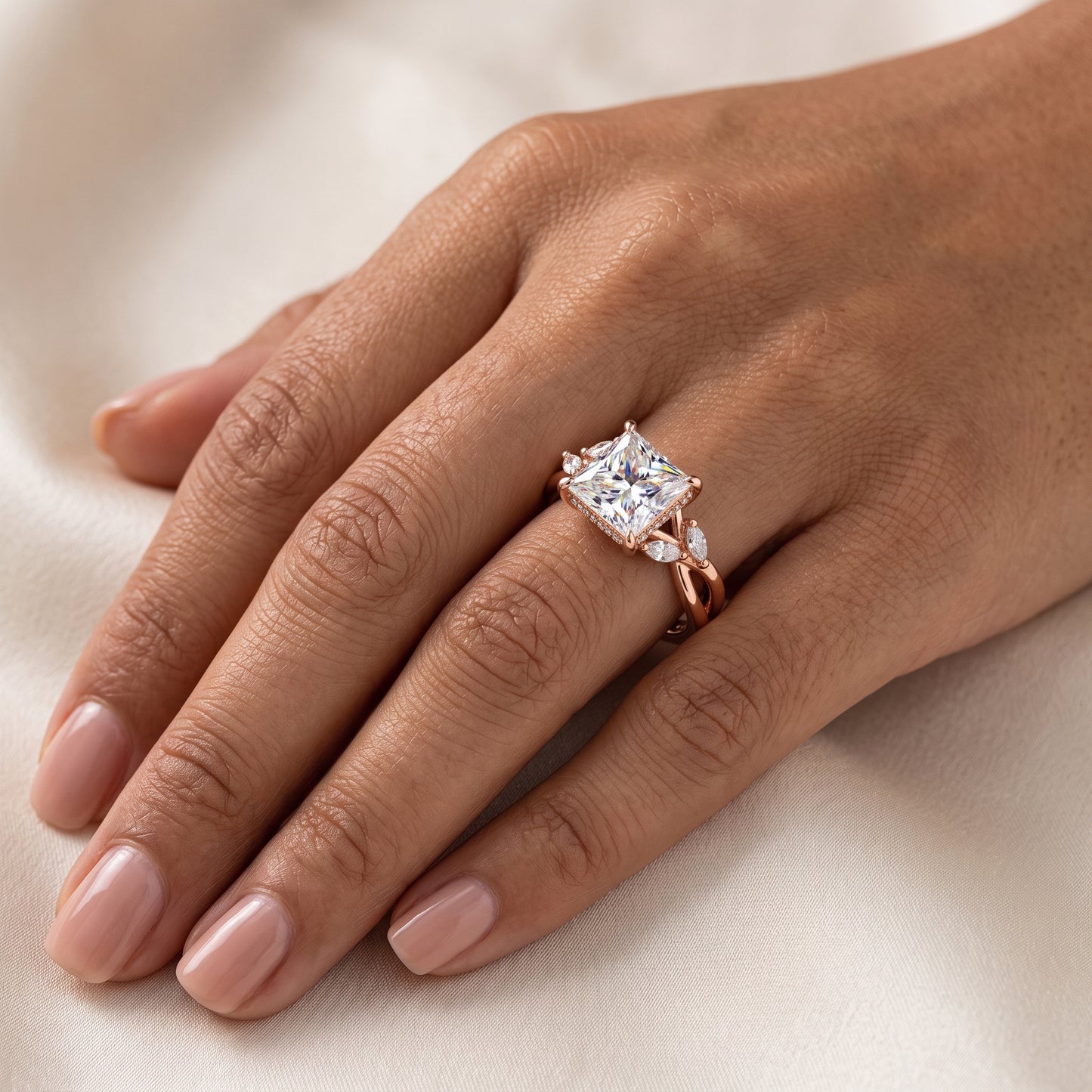 2.00Ct Princess Cut Lab Grown Diamond Nature Inspired Engagement Ring
