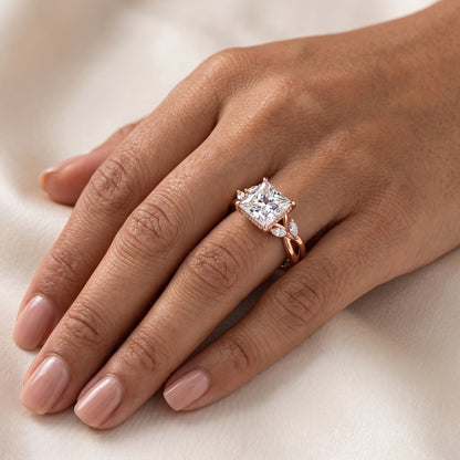 2.00Ct Princess Cut Lab Grown Diamond Nature Inspired Engagement Ring