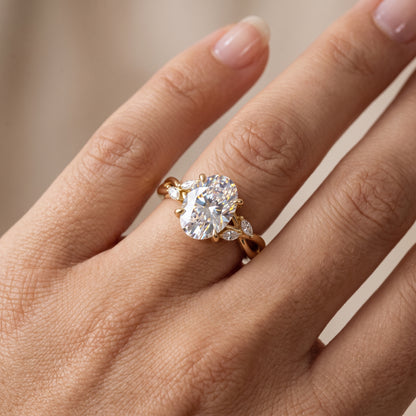 1.5 ct Oval cut Lab Grown Diamond Nature Inspired Engagement Ring
