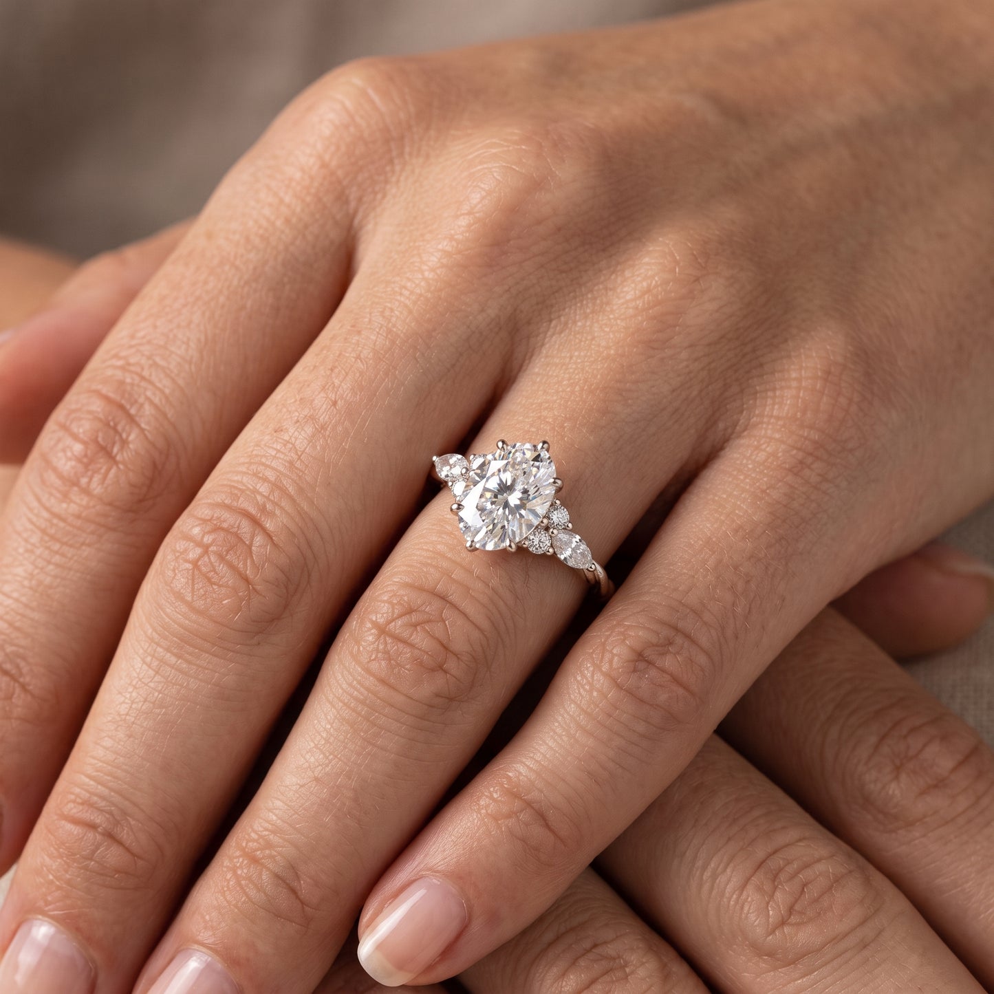 1.76Ct Oval Lab Diamond Ring with Marquise Eternity Twist
