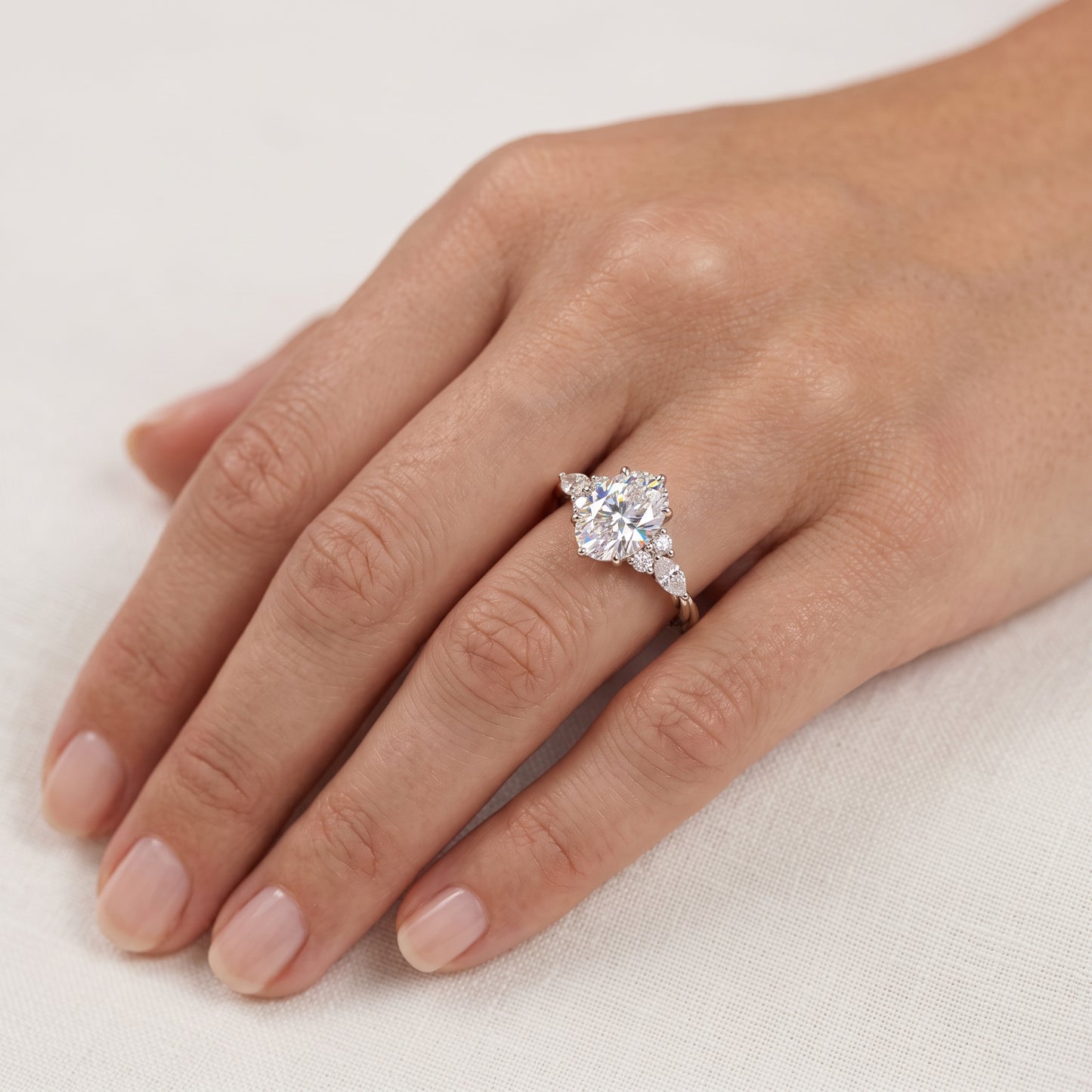 1.76Ct Oval Lab Diamond Ring with Marquise Eternity Twist