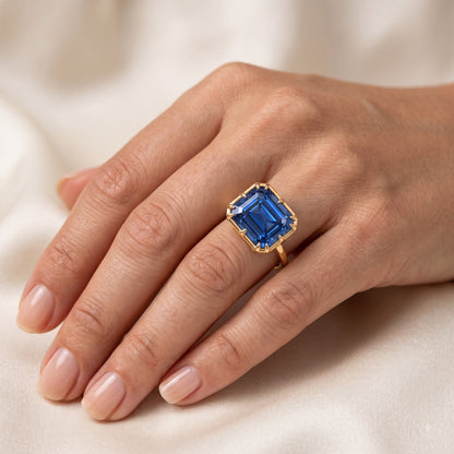 8.5x6.5 mm Blue Emerald Cut Lab Sapphire Engagement Ring