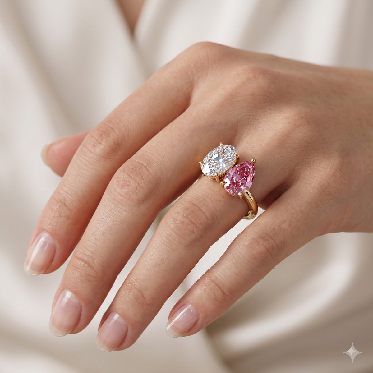 Toi Et Moi Ring, 2.00 TW Oval and Pear Lab-Grown Ring, Two Stone Engagement Ring